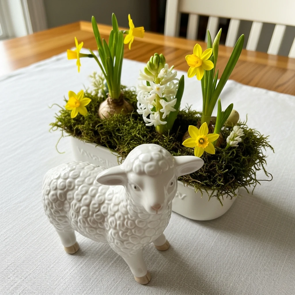Simple Lamb and Flowers - 50 Easy DIY Easter Centerpieces for a High-End Table Look