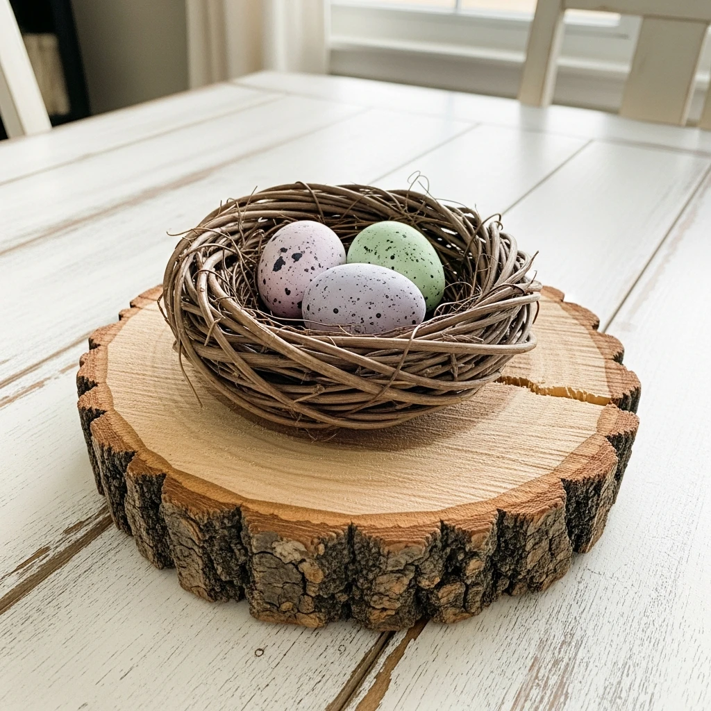 Nest on a Wood Slice - 50 Easy DIY Easter Centerpieces for a High-End Table Look