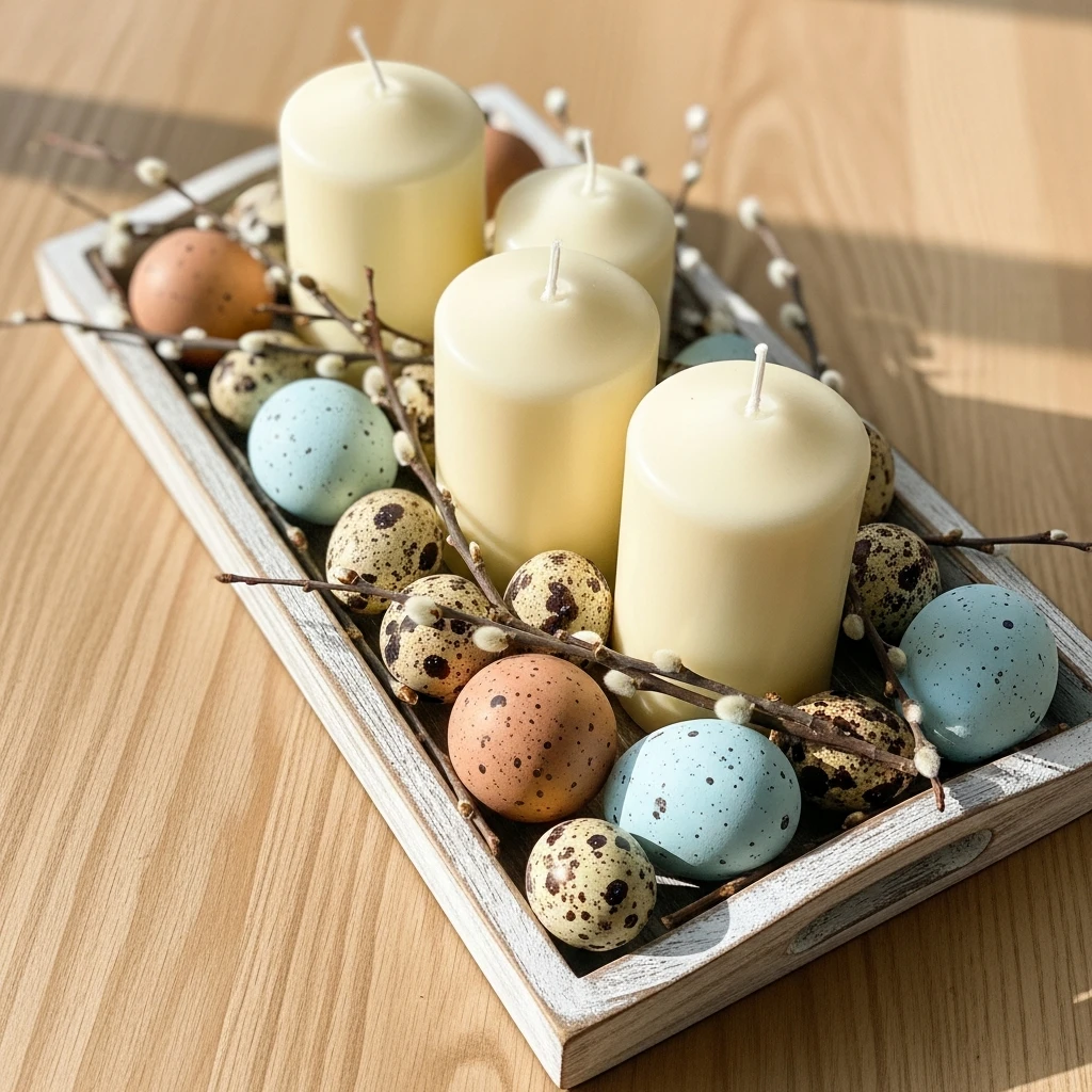 Balanced Rustic Tray Decor - 50 Easy DIY Easter Centerpieces for a High-End Table Look