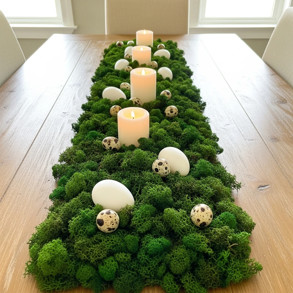 Organic Moss Table Runner - 50 Easy DIY Easter Centerpieces for a High-End Table Look