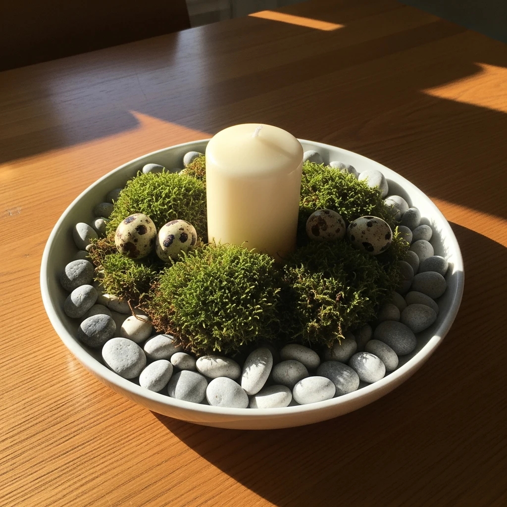 Zen Pebble and Moss Tray - 50 Easy DIY Easter Centerpieces for a High-End Table Look