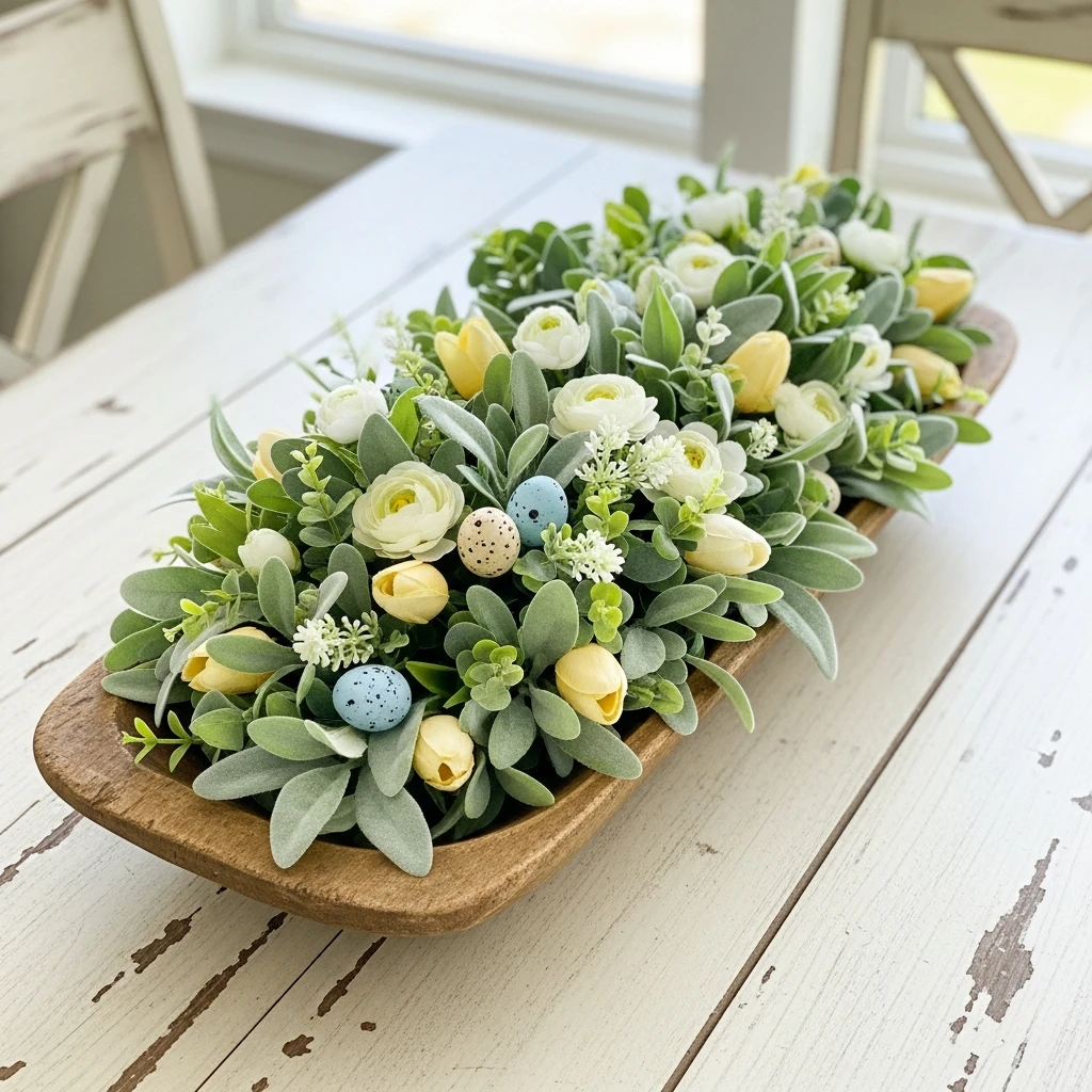 Farmhouse Dough Bowl Filler - 50 Easy DIY Easter Centerpieces for a High-End Table Look