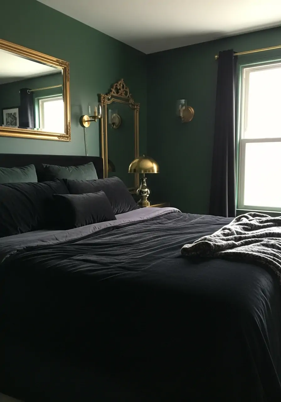 Deep Emerald Green Walls - Dark Feminine Bedroom Ideas