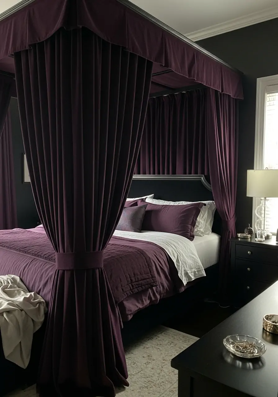 Dramatic Velvet Canopy Bed - Dark Feminine Bedroom Ideas