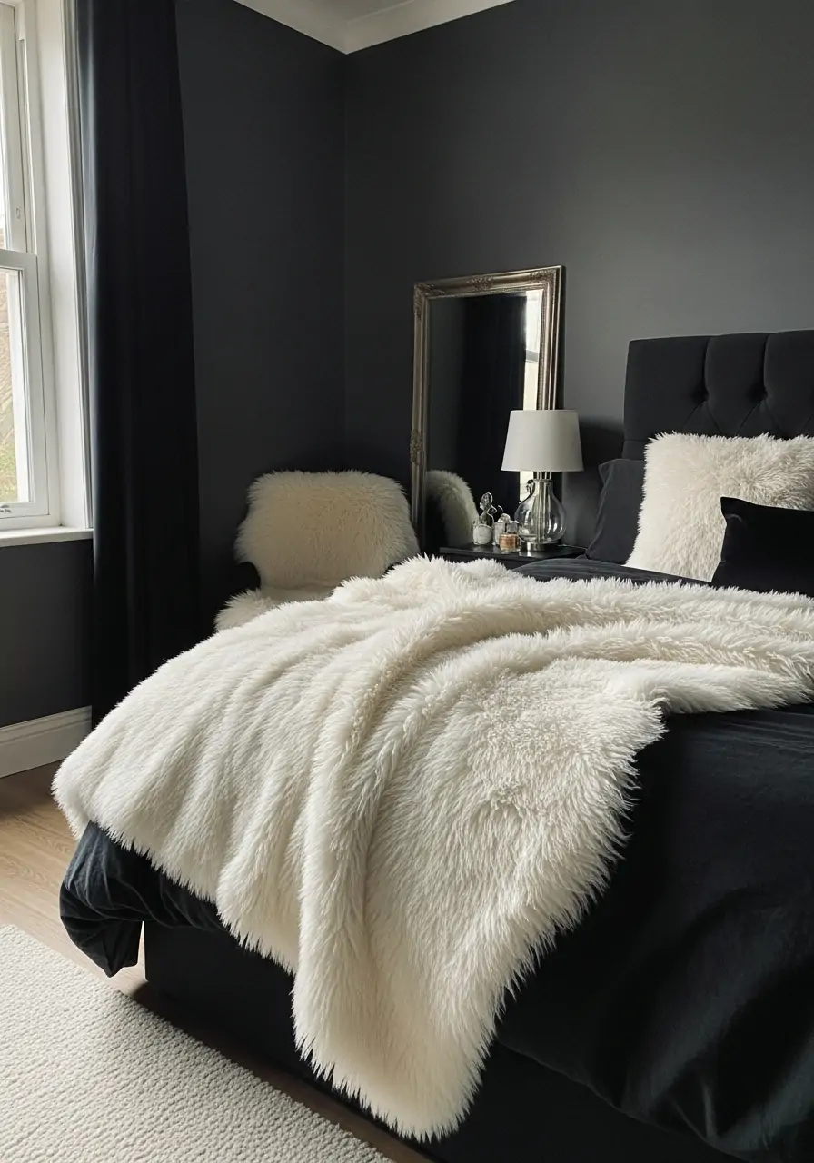 Cozy Faux Fur Textures - Dark Feminine Bedroom Ideas