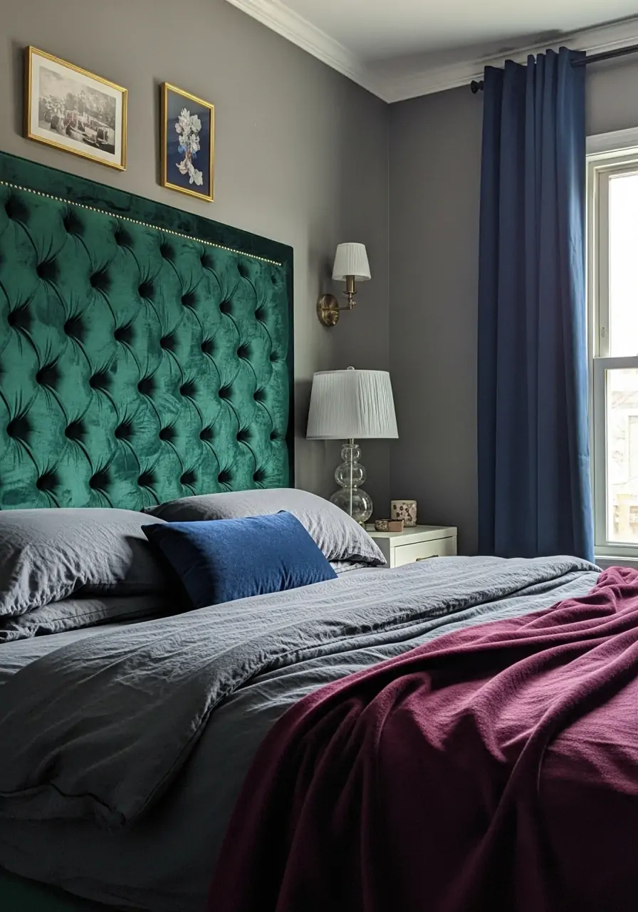 Jewel Tone Quilted Headboard - Dark Feminine Bedroom Ideas