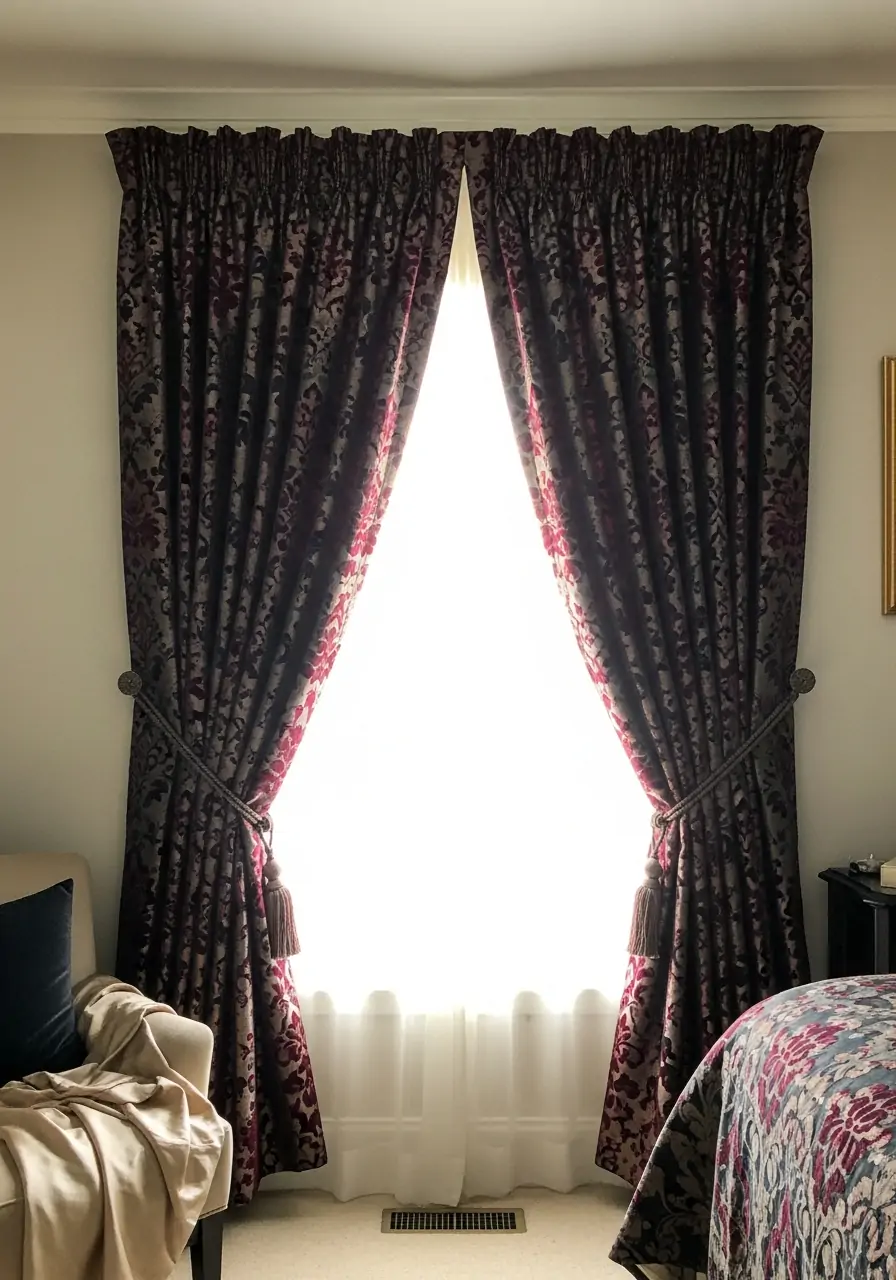 Heavy Patterned Curtains - Dark Feminine Bedroom Ideas