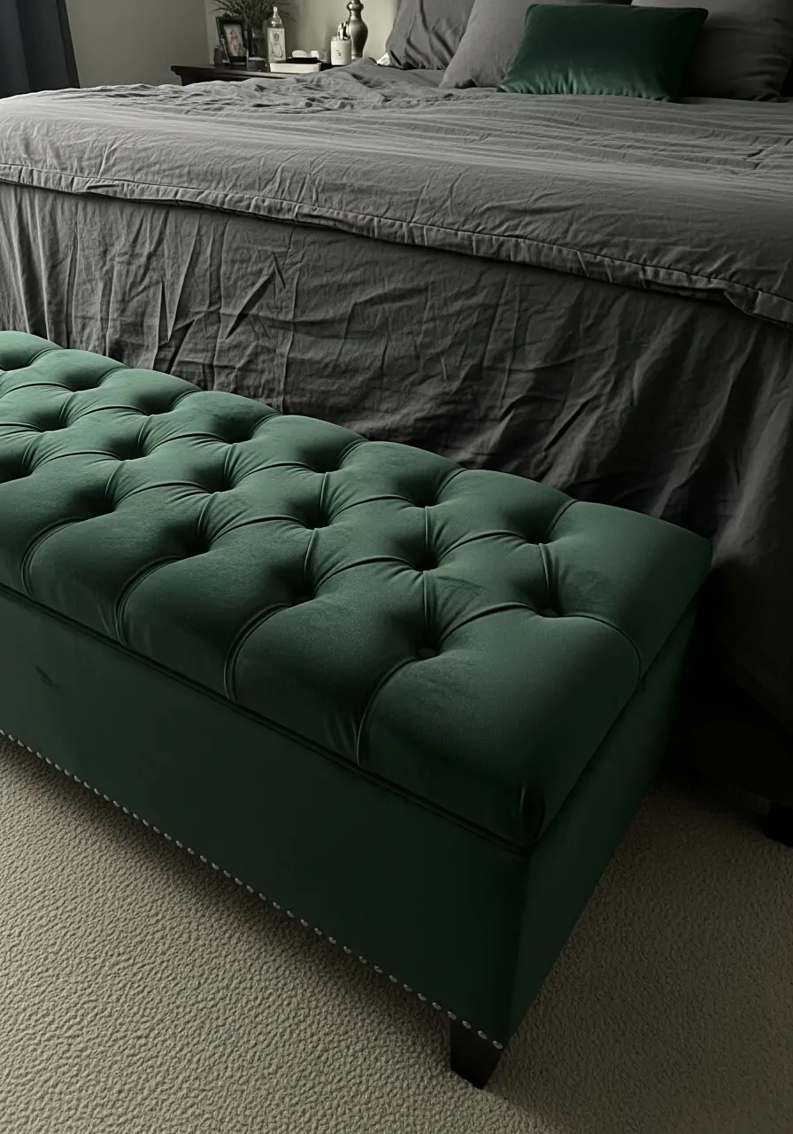 Velvet Ottoman Footrest - Dark Feminine Bedroom Ideas