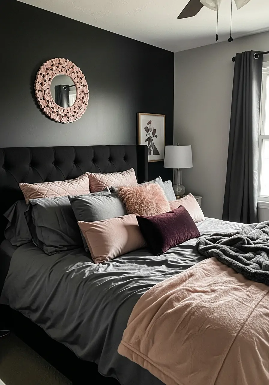 Soft Matte Black Walls - Dark Feminine Bedroom Ideas
