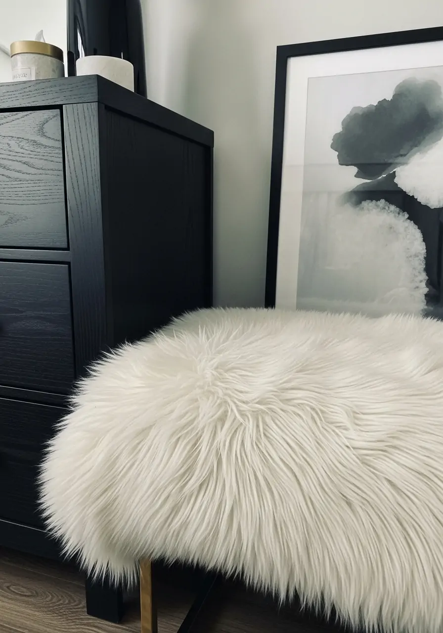 Soft Faux Fur Bench - Dark Feminine Bedroom Ideas