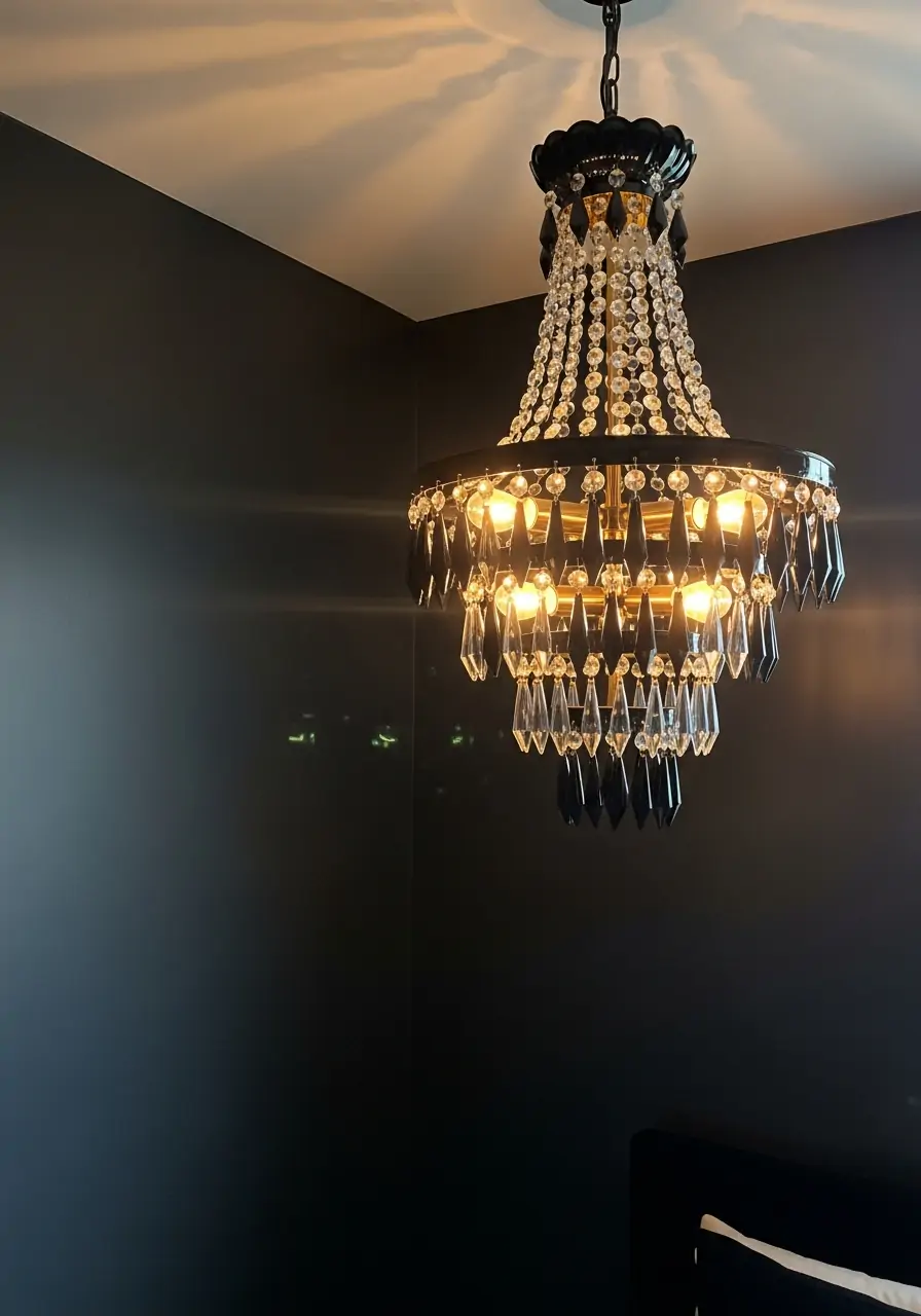 Glamorous Crystal Chandelier - Dark Feminine Bedroom Ideas