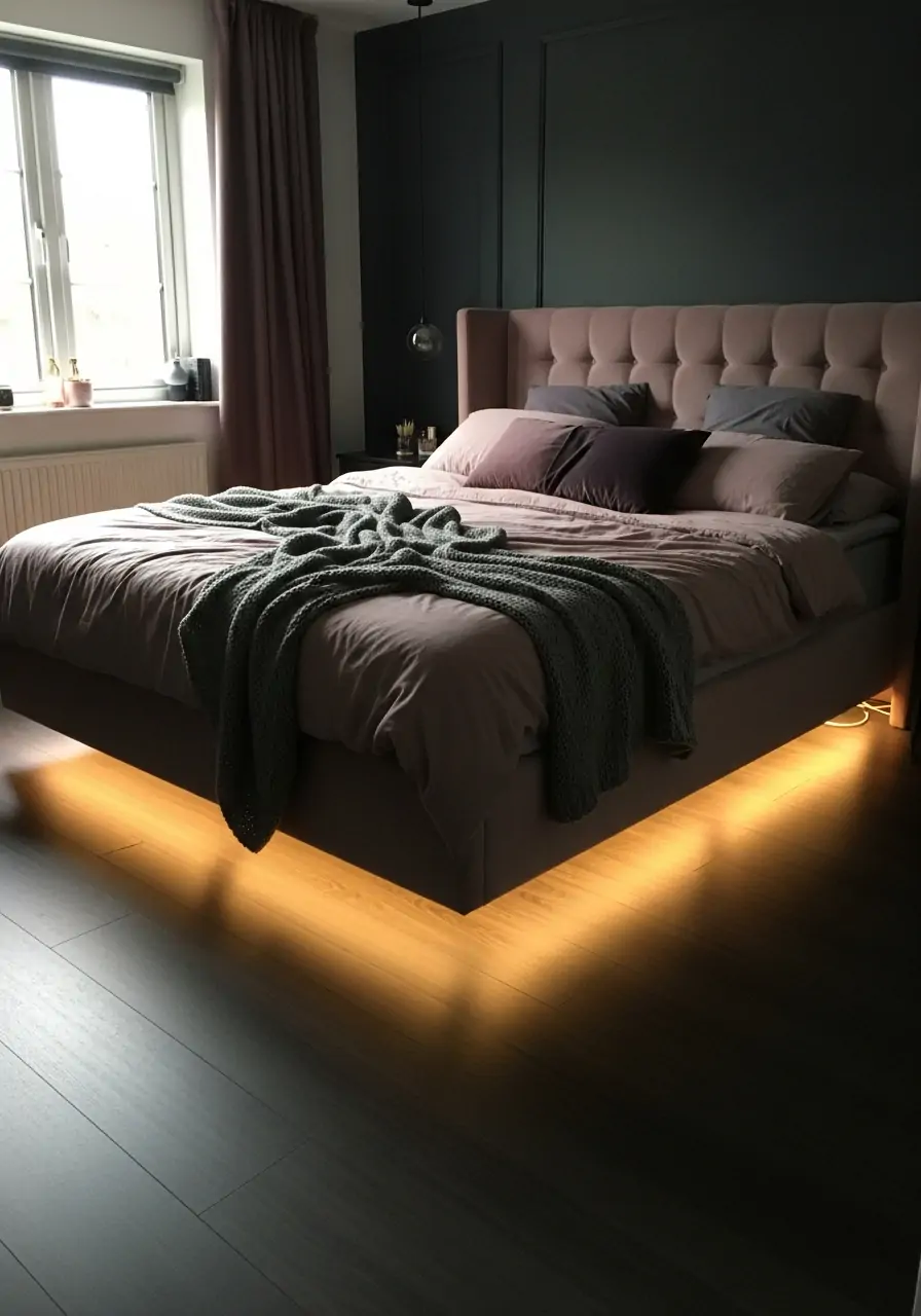 Hidden Bed Lighting Trick - Dark Feminine Bedroom Ideas