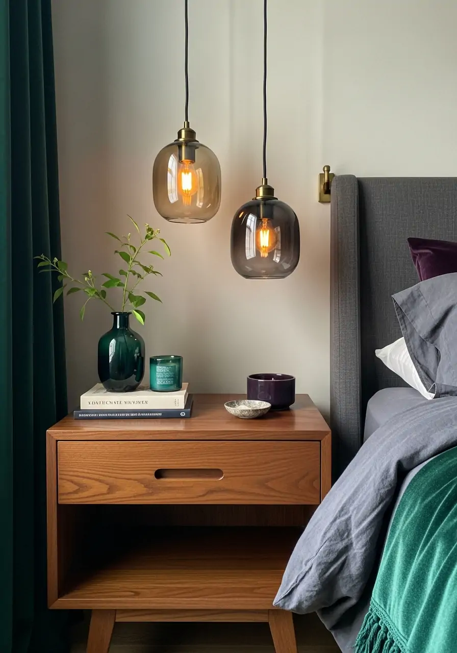 Smoked Glass Pendant Lights - Dark Feminine Bedroom Ideas