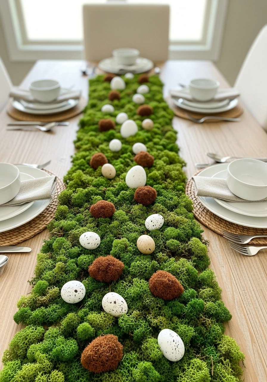 Moss Runner Tablescape - 50 Easter Tablescape Ideas