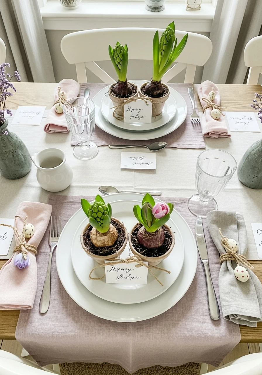 Potted Bulb Place Setting - 50 Easter Tablescape Ideas