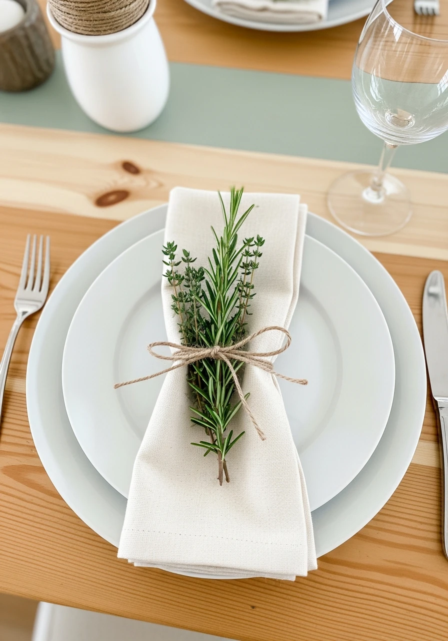 Herb-Tied Napkin Table - 50 Easter Tablescape Ideas