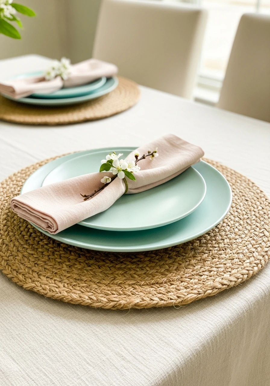 Natural Fiber Charger Setup - 50 Easter Tablescape Ideas
