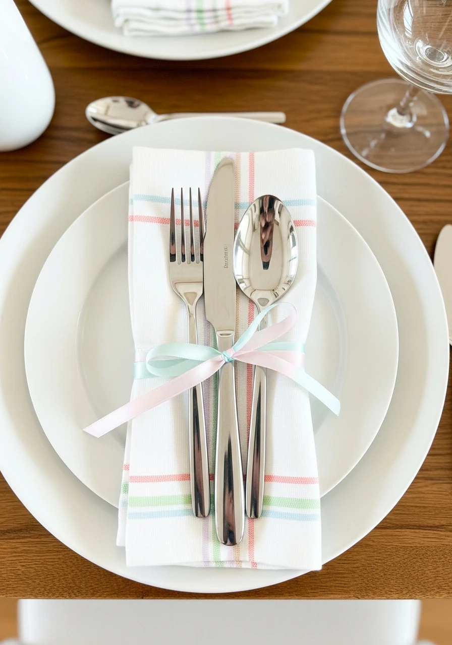 Ribbon-Wrapped Cutlery - 50 Easter Tablescape Ideas