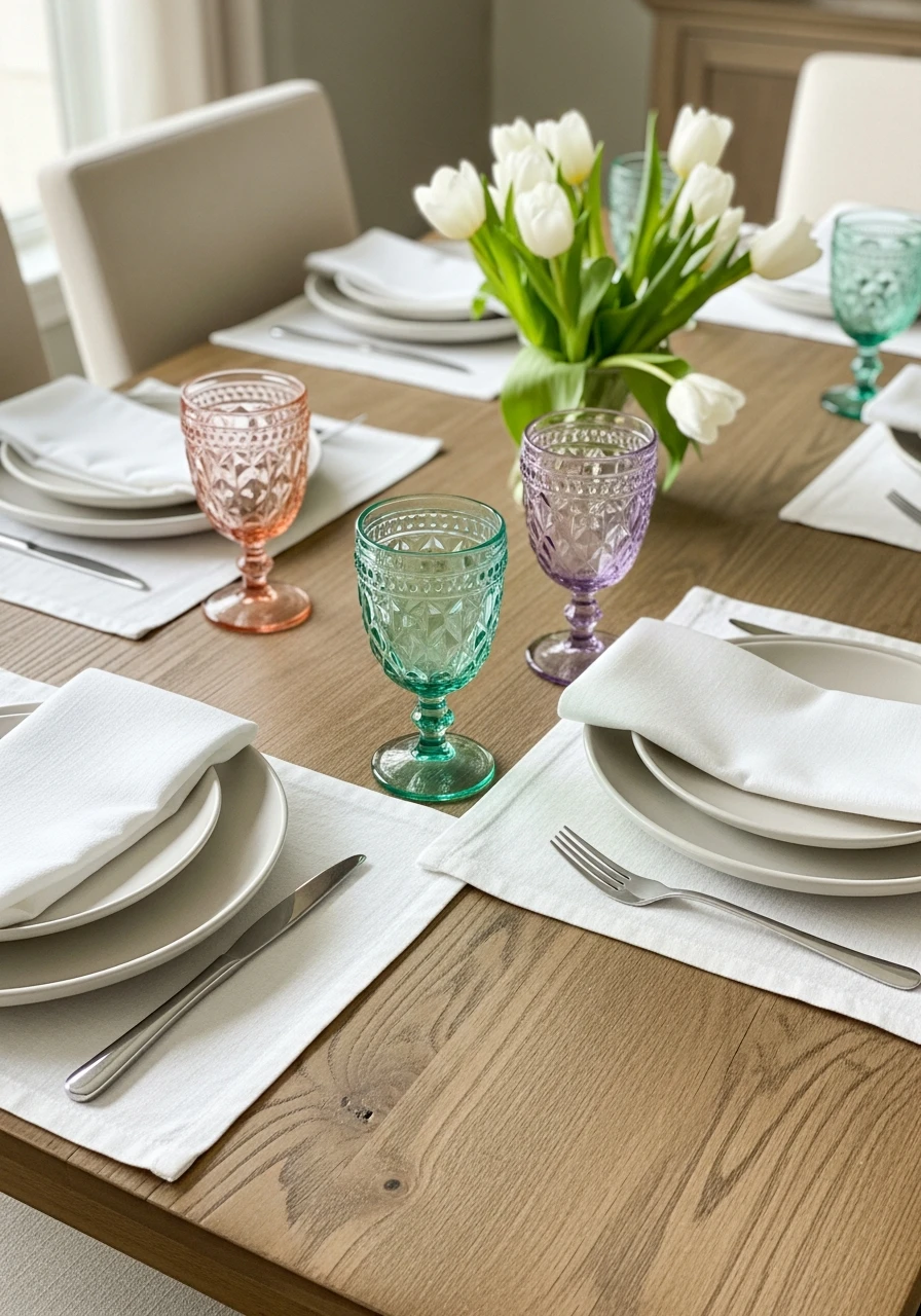 Mismatched Pastel Glassware - 50 Easter Tablescape Ideas