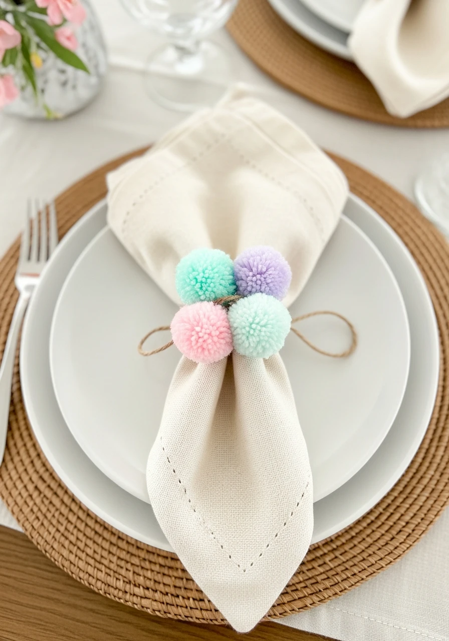 Pom-Pom Napkin Accent - 50 Easter Tablescape Ideas