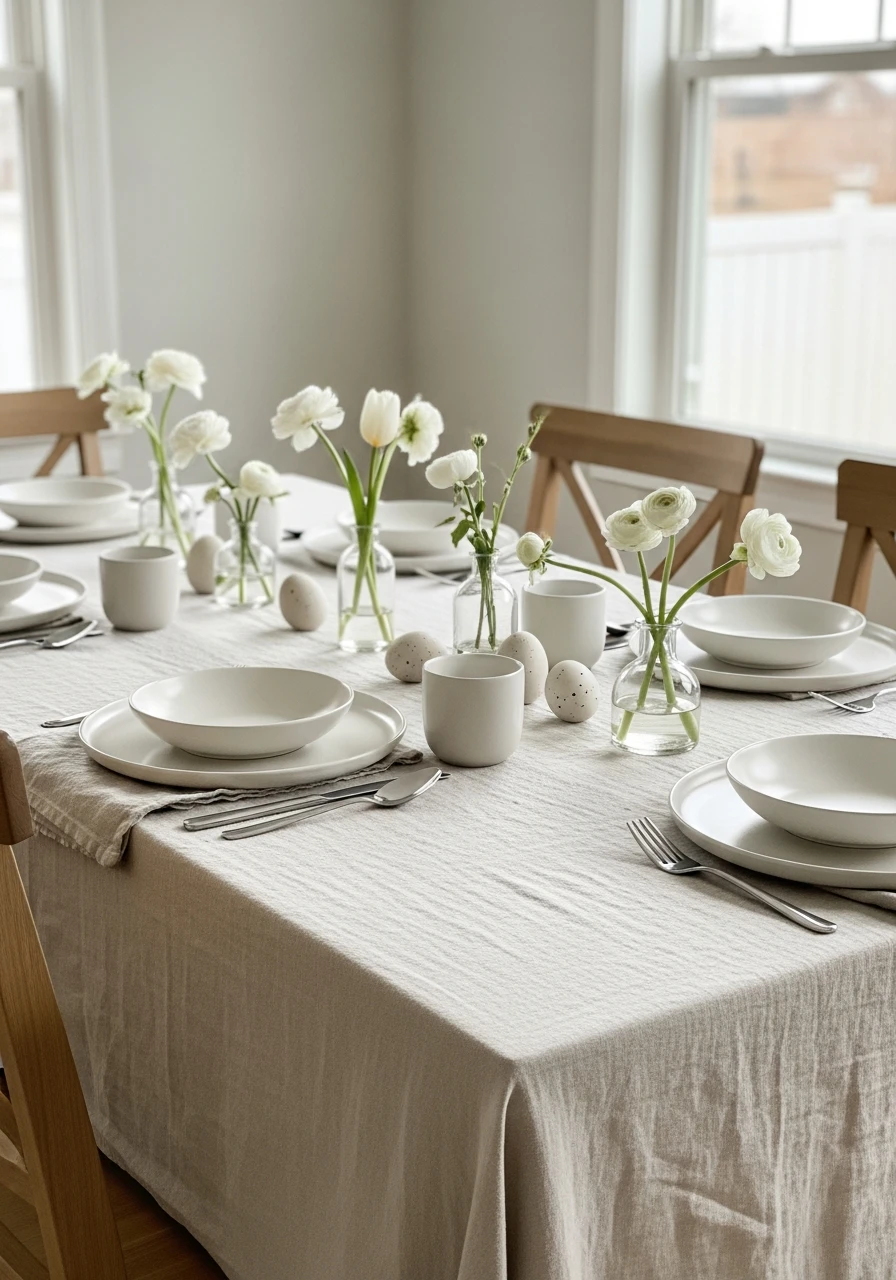 Neutral Linen Easter Table - 50 Easter Tablescape Ideas