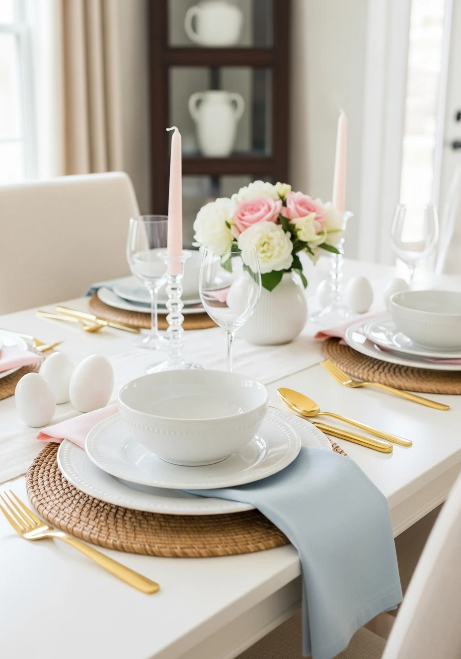 White & Gold Tablescape - 50 Easter Tablescape Ideas