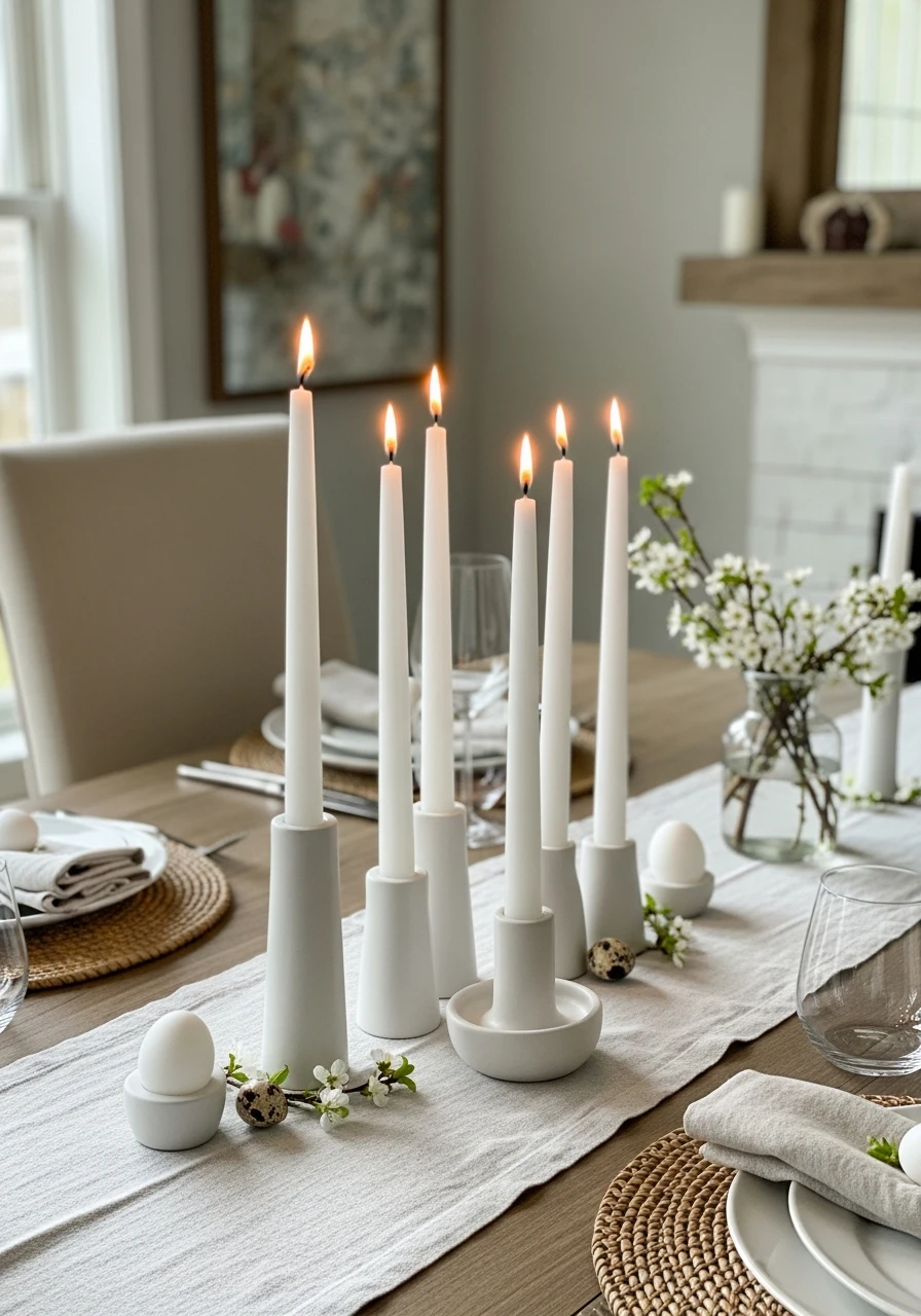 White Candle Minimal Table - 50 Easter Tablescape Ideas