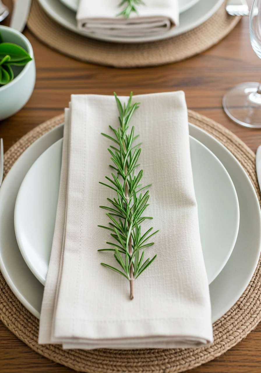 Herb Sprig Napkin Table - 50 Easter Tablescape Ideas