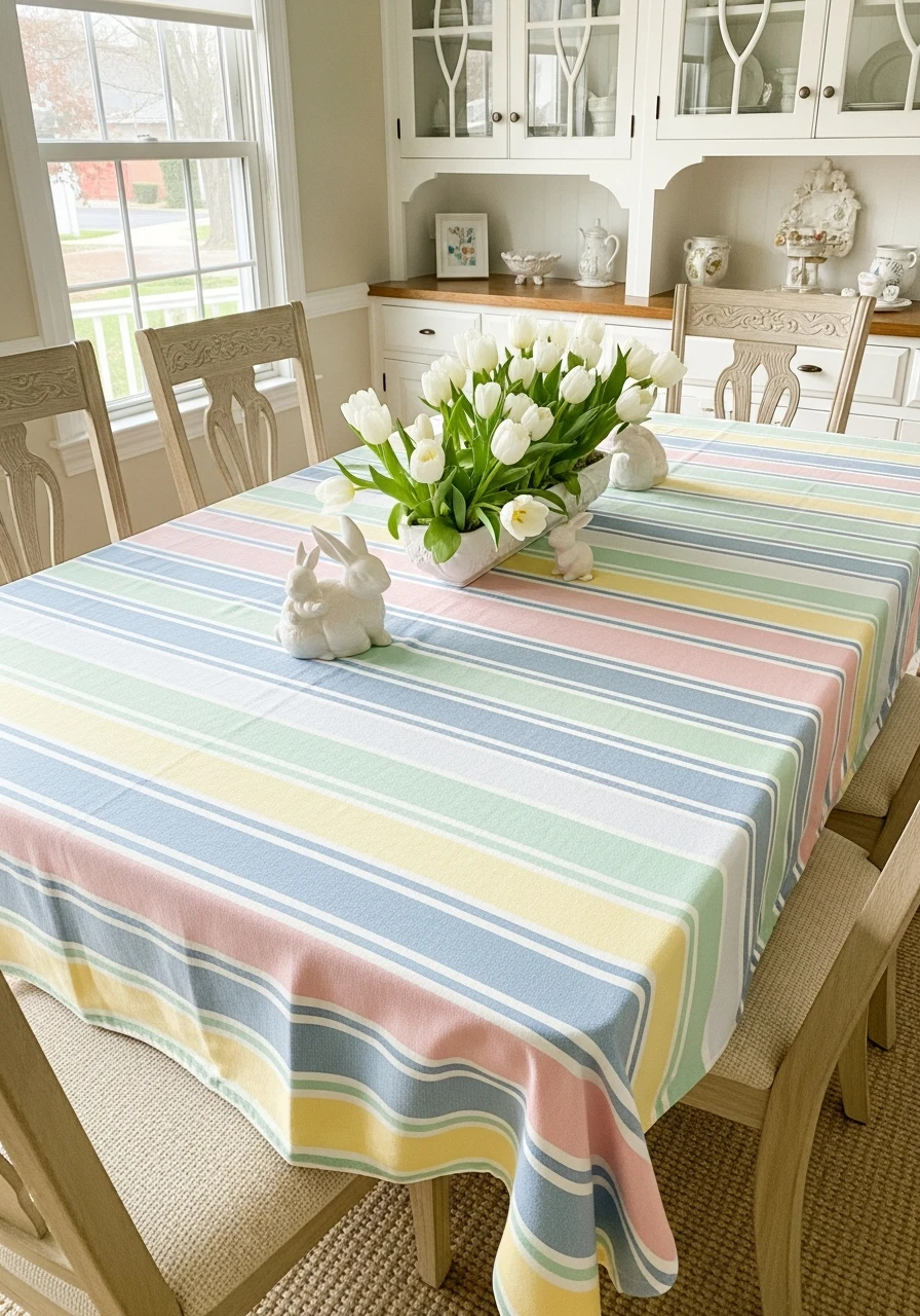 Pastel Stripe Tablecloth - 50 Easter Tablescape Ideas