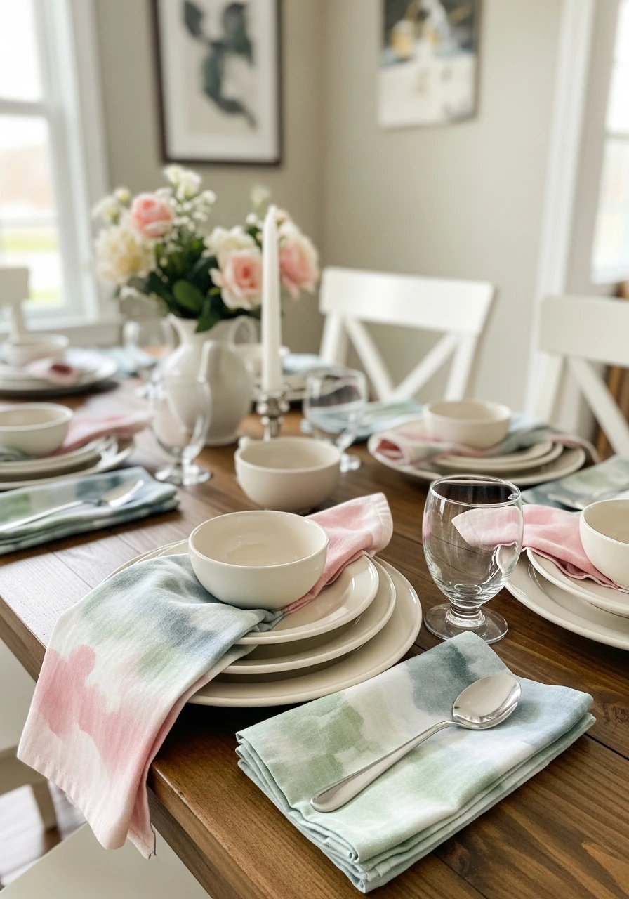 Watercolor Linen Tablescape - 50 Easter Tablescape Ideas