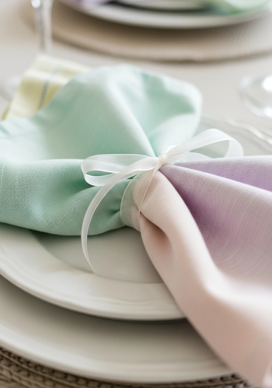 Ribbon-Tied Pastel Napkin - 50 Easter Tablescape Ideas