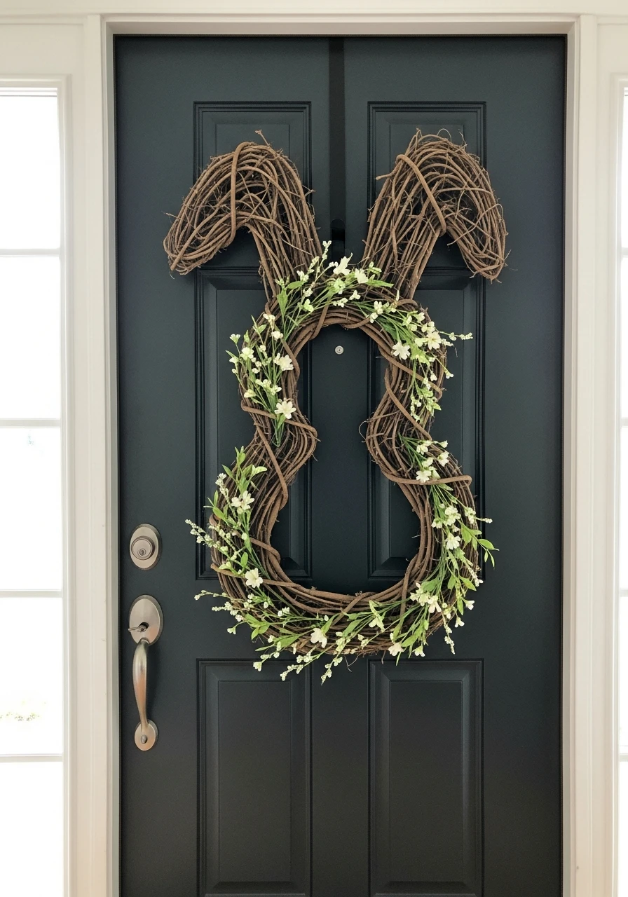 Bunny Shape Grapevine Wreath - 50 Easter Wreaths for Front Door That Look Amazing