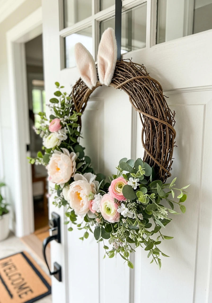 Subtle Bunny Ear Wreath - 50 Easter Wreaths for Front Door That Look Amazing