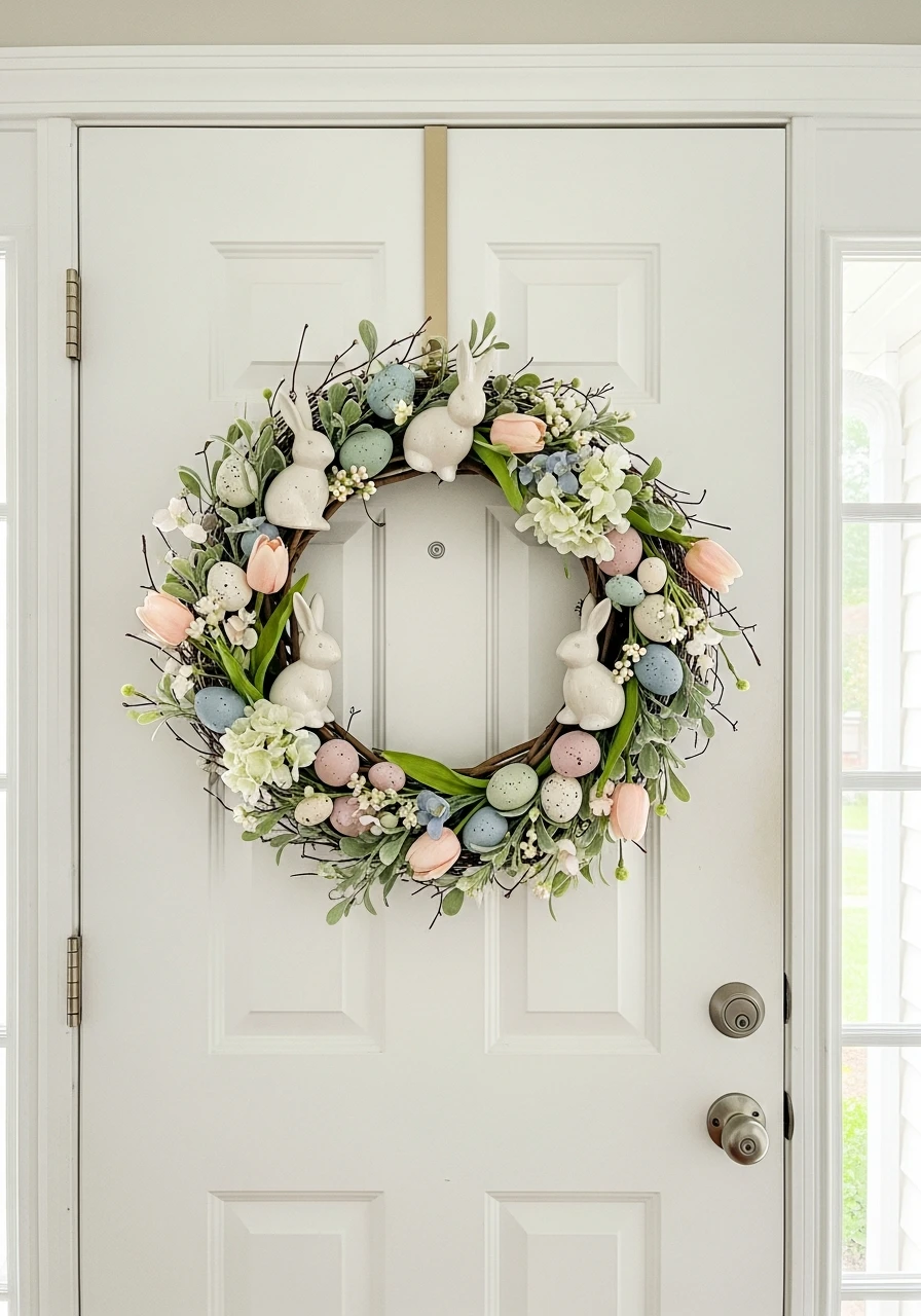 Balanced Bunny Egg Wreath - 50 Easter Wreaths for Front Door That Look Amazing