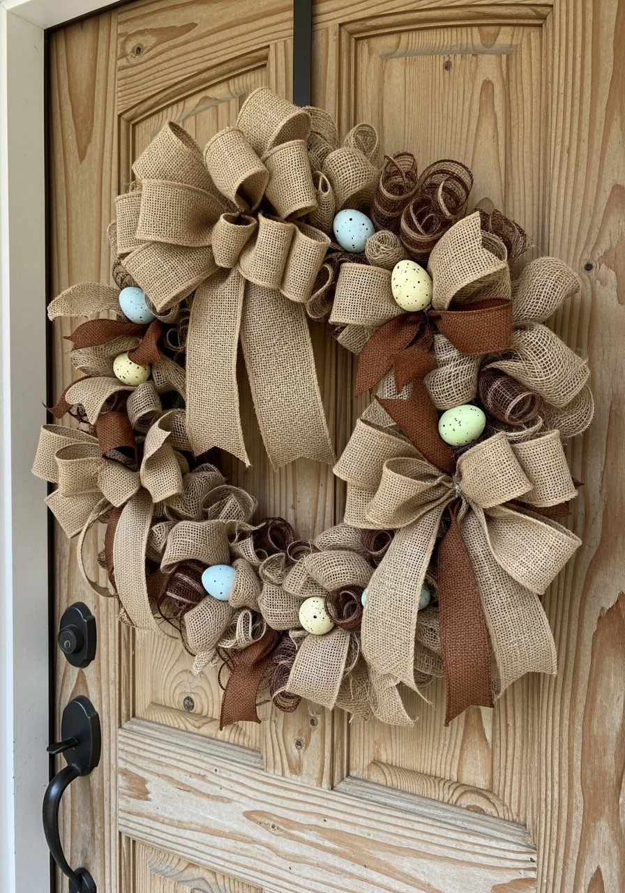 Cozy Burlap Ribbon Wreath - 50 Easter Wreaths for Front Door That Look Amazing