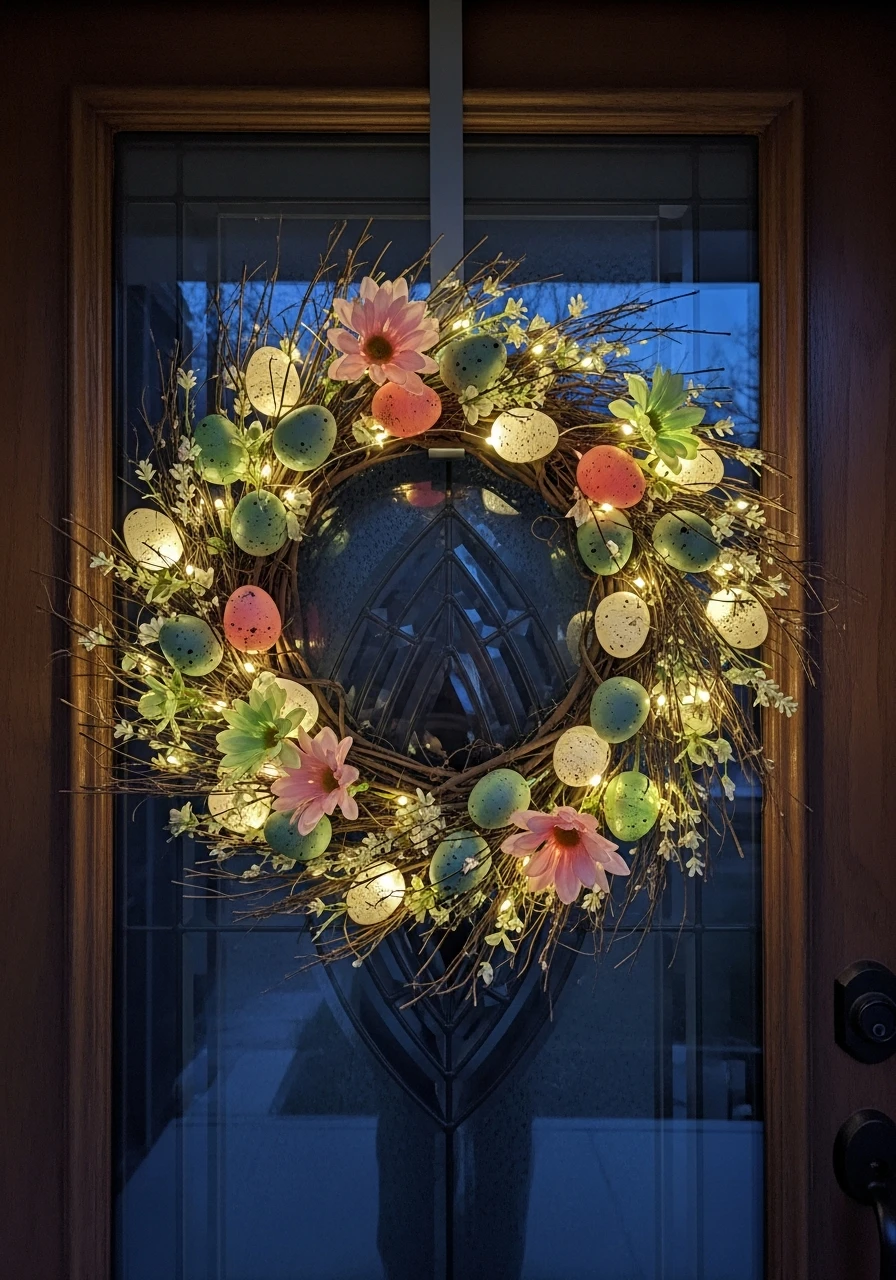 Lighted Evening Wreath - 50 Easter Wreaths for Front Door That Look Amazing