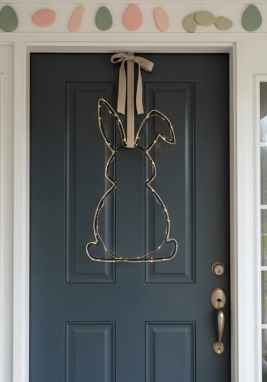Glowing Bunny Outline Wreath - 50 Easter Wreaths for Front Door That Look Amazing