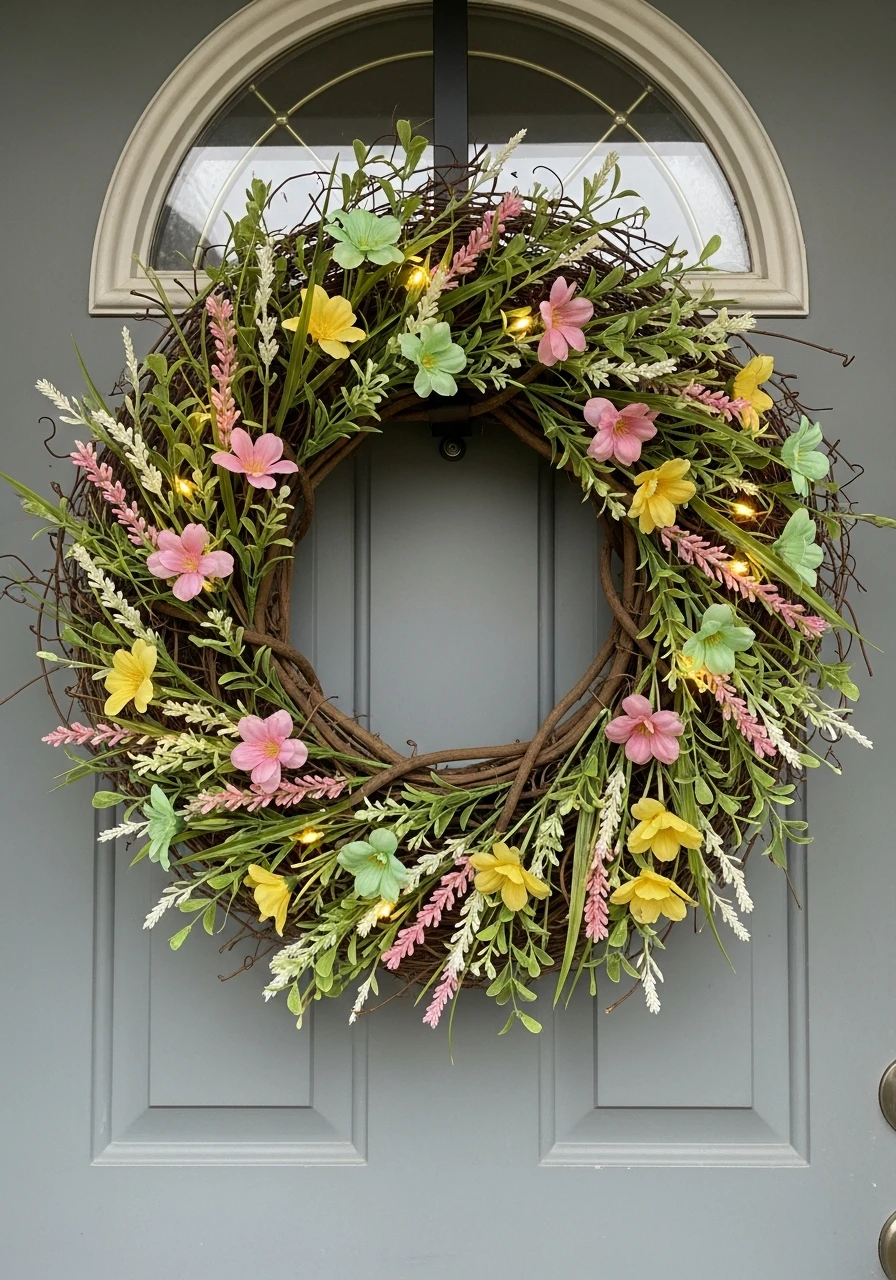 Lighted Floral Detail Wreath - 50 Easter Wreaths for Front Door That Look Amazing