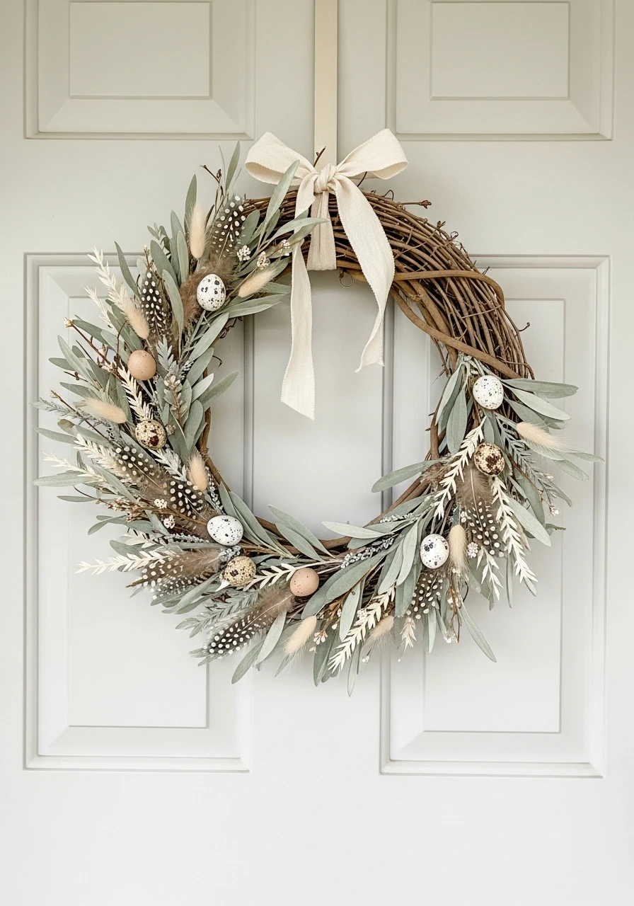 Muted Neutral Tone Wreath - 50 Easter Wreaths for Front Door That Look Amazing