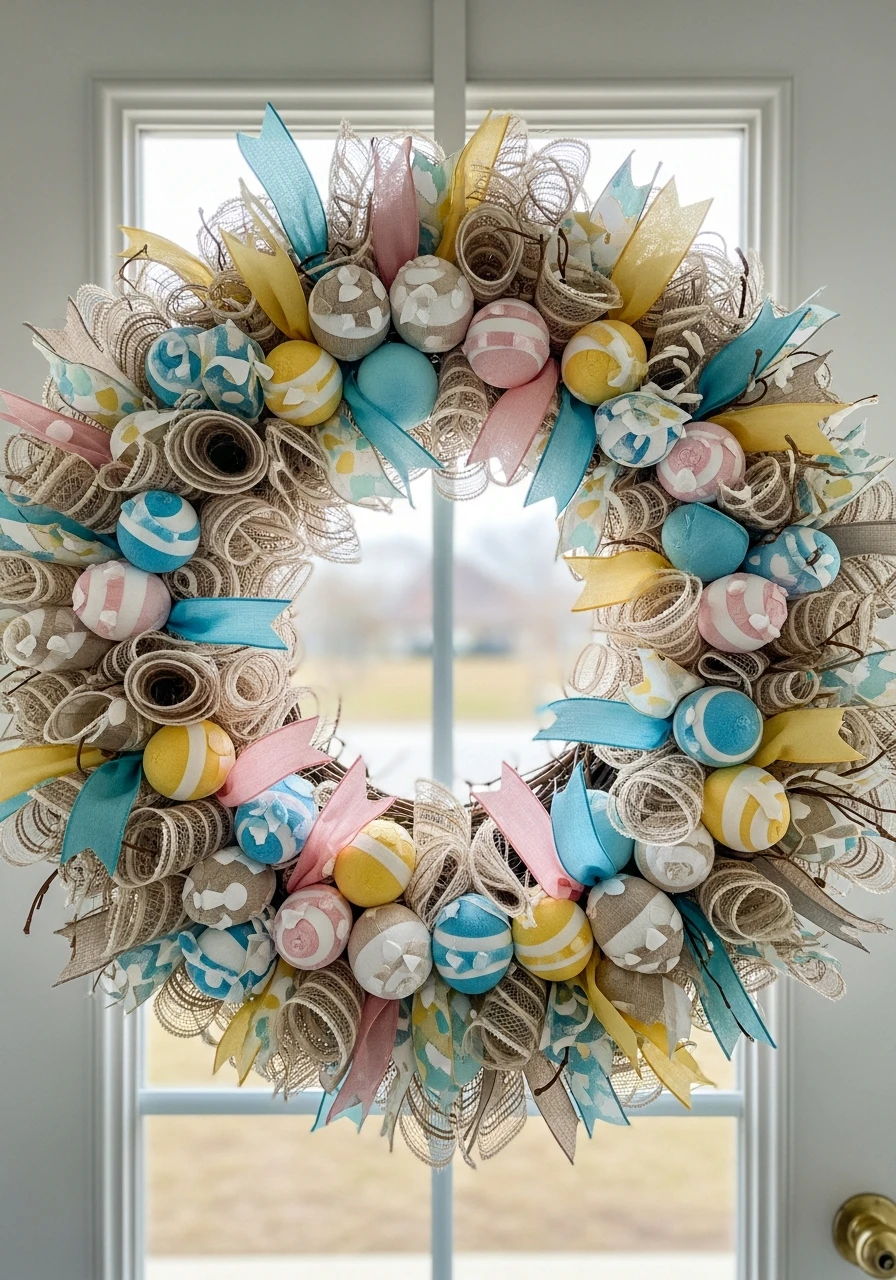 Textured Ribbon Egg Wreath - 50 Easter Wreaths for Front Door That Look Amazing