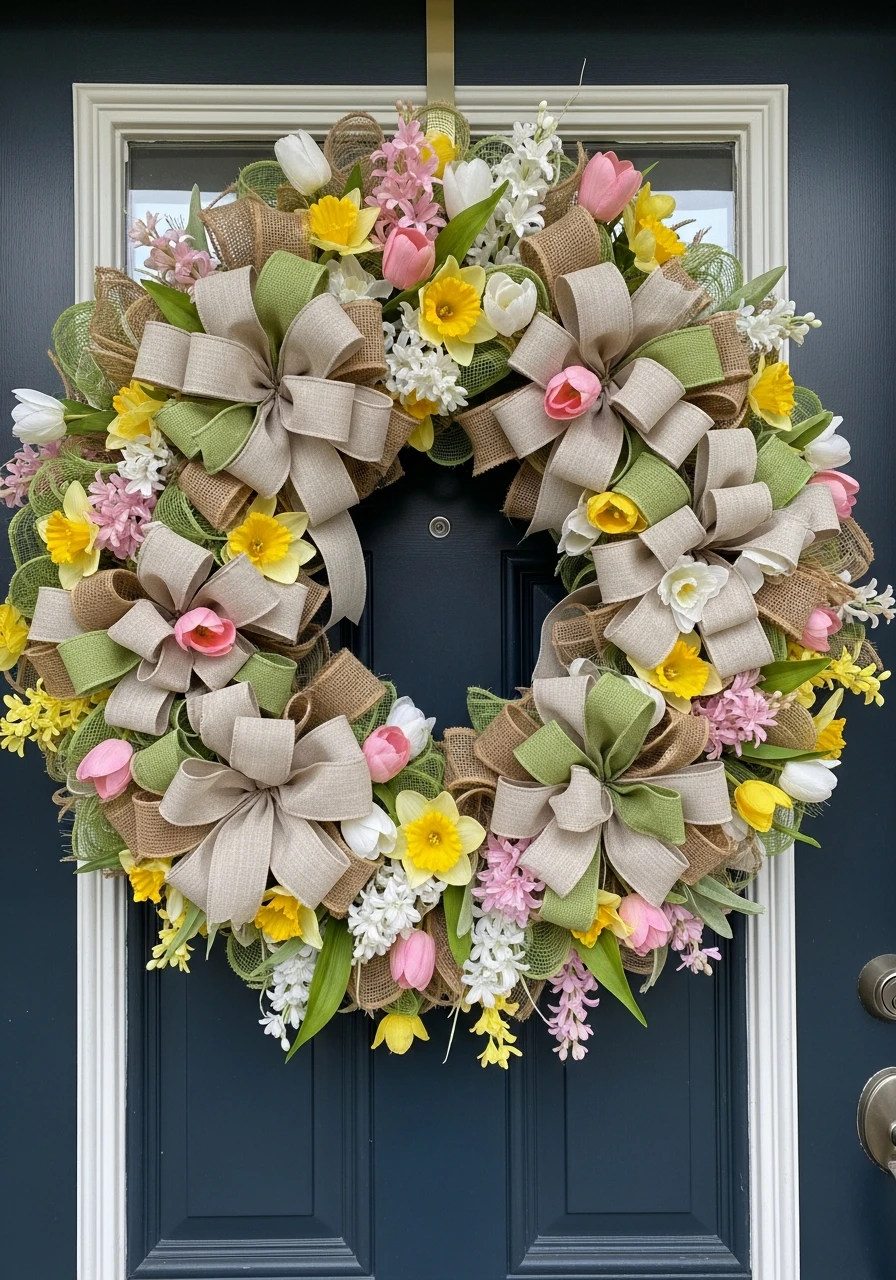 Full Floral Bow Wreath - 50 Easter Wreaths for Front Door That Look Amazing
