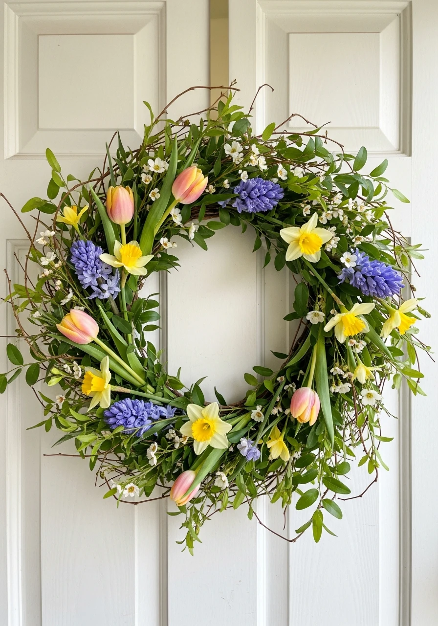 Loose Cottage Garden Wreath - 50 Easter Wreaths for Front Door That Look Amazing