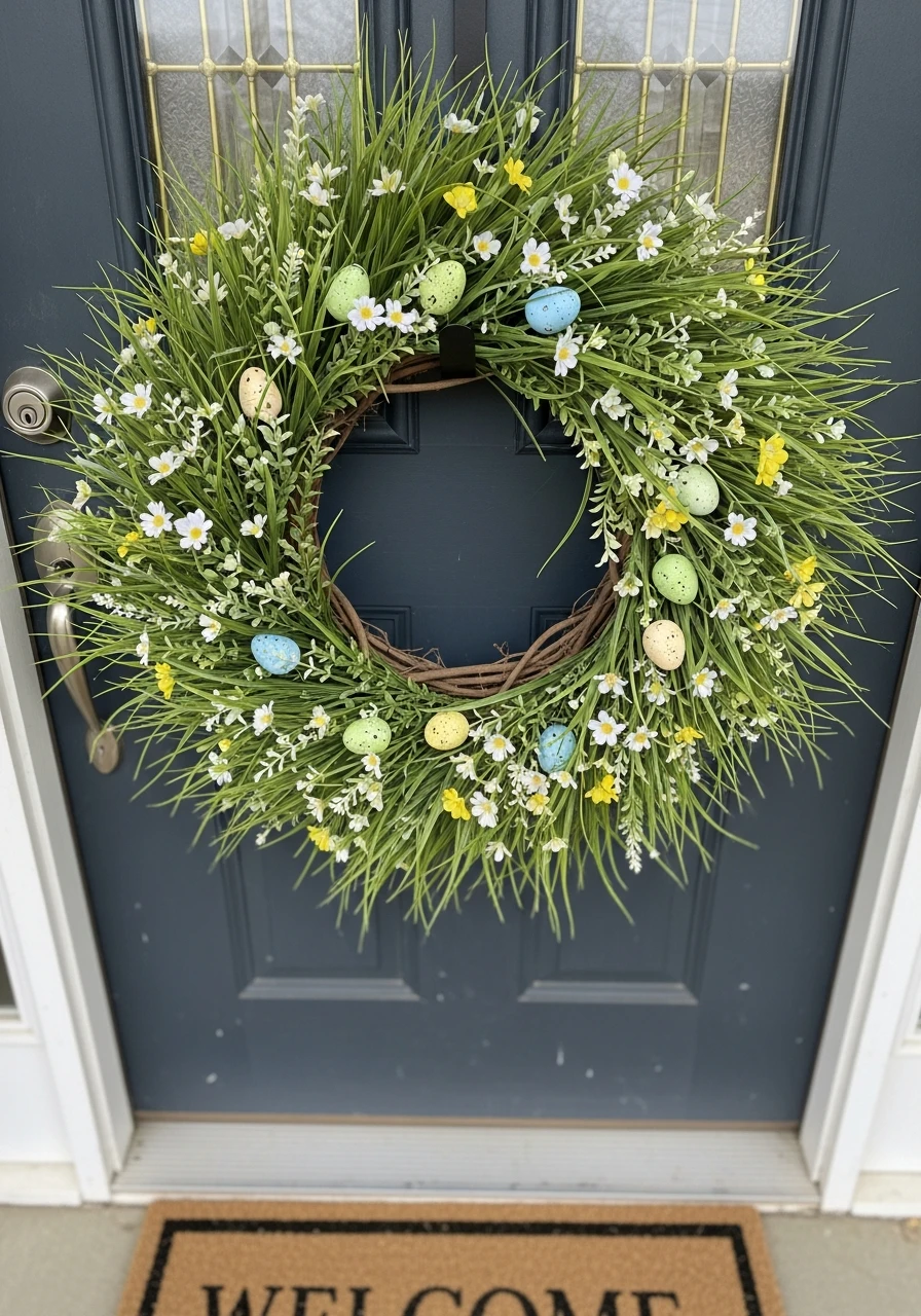 Grass Meadow Look Wreath - 50 Easter Wreaths for Front Door That Look Amazing