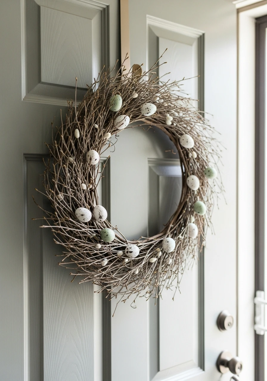 Subtle Mini Egg Twig Wreath - 50 Easter Wreaths for Front Door That Look Amazing