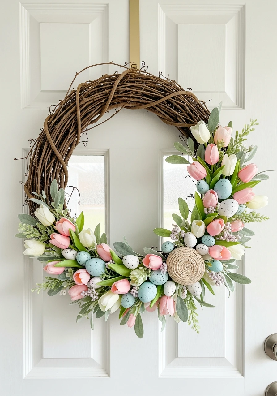 Modern Half-Decorated Wreath - 50 Easter Wreaths for Front Door That Look Amazing