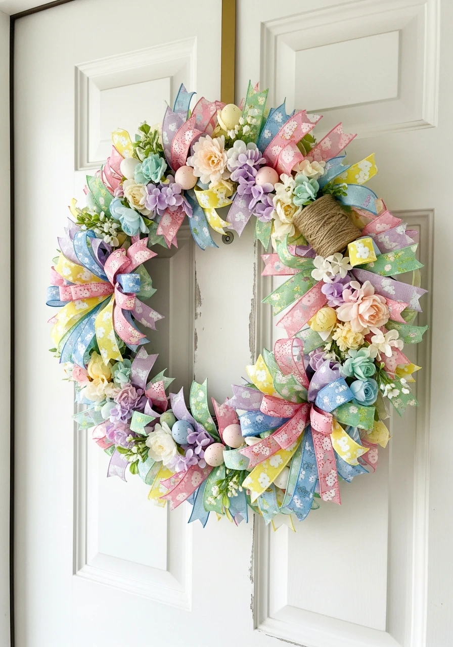 Soft Rainbow Color Wreath - 50 Easter Wreaths for Front Door That Look Amazing