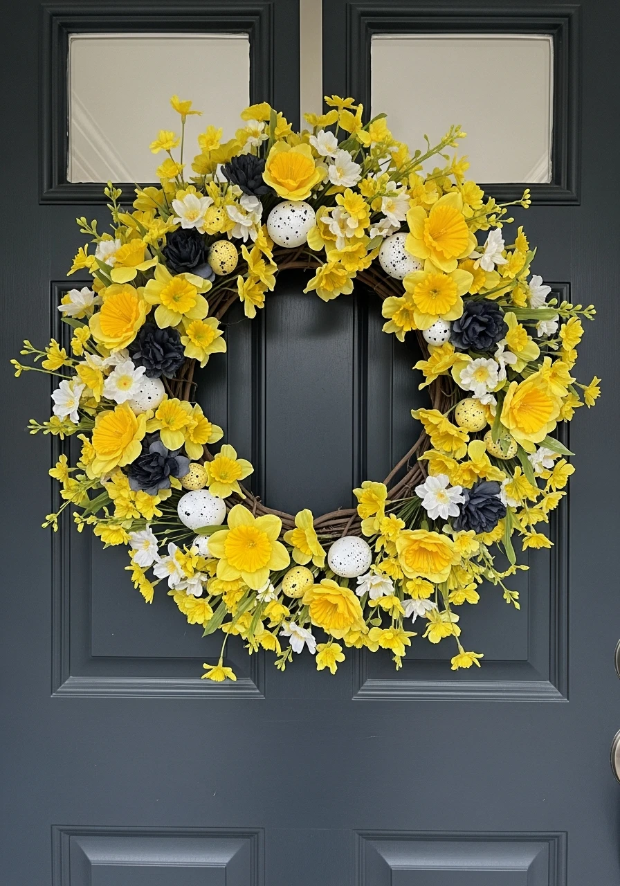 Bright Yellow Floral Wreath - 50 Easter Wreaths for Front Door That Look Amazing