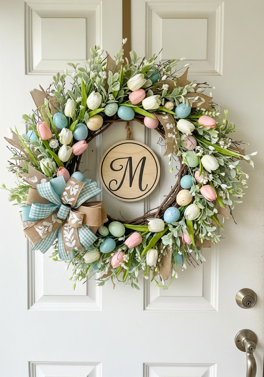 Custom Name Plaque Wreath - 50 Easter Wreaths for Front Door That Look Amazing