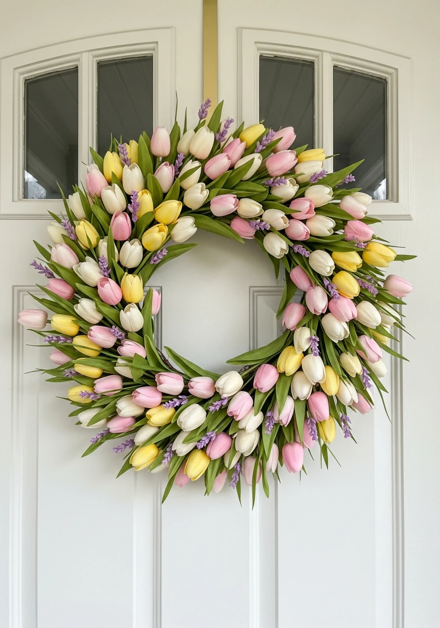 Elegant Faux Tulip Wreath - 50 Easter Wreaths for Front Door That Look Amazing