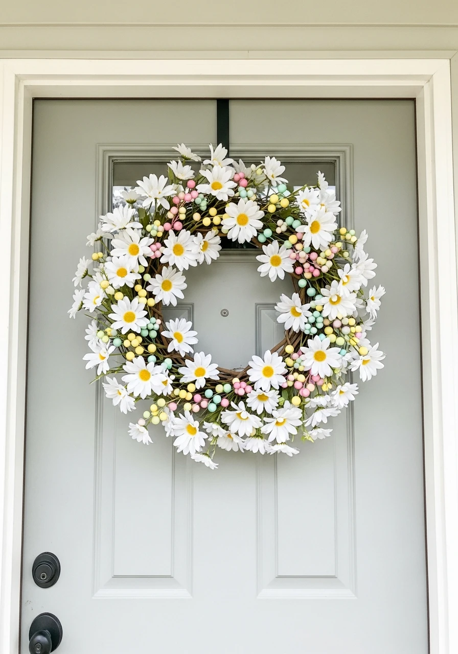 Cheerful Daisy Wreath - 50 Easter Wreaths for Front Door That Look Amazing